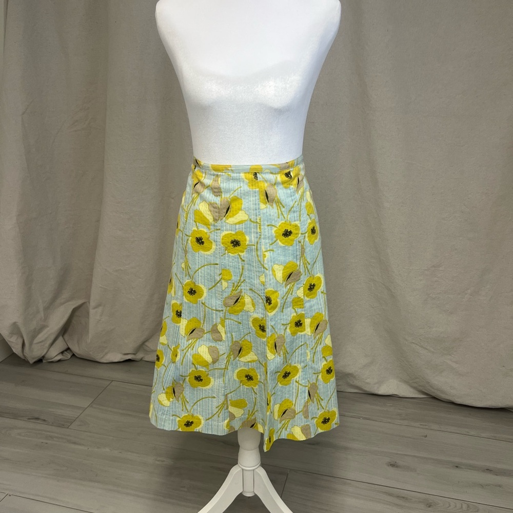 Sigrid Olsen Women's Floral Yellow A-Line Skirt Sz 10 Cottagecore Feminine Boho